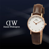 Daniel Wellington Classy Bristol White Dial Brown Leather Strap Watch For Women - DW00100062