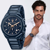 Maserati Stile Chronograph Blue Dial Blue Steel Strap Watch For Men - R8873642008