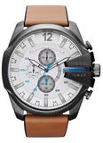 Diesel Mega Chief Chronograph White Dial Brown Leather Strap Watch For Men - DZ4280