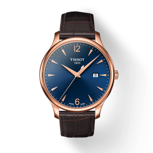 Tissot T Classic Tradition Blue Dial Brown Leather Strap Watch For Men - T063.610.36.047.00