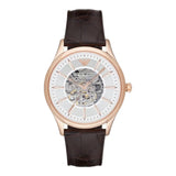 Emporio Armani Epoca White Skeletal Dial Black Leather Strap Watch For Men - AR2073