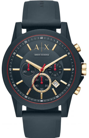 Armani Exchange Outerbanks Chronograph Blue Dial Blue Silicone Strap Watch For Men - AX1335