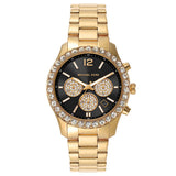 Michael Kors Berkley Chronograph Black Dial Gold Steel Strap Watch For Women - MK7414