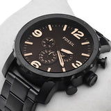 Fossil Nate Chrongraph Ion Plated Black Dial Black Steel Strap Watch for Men - JR1356