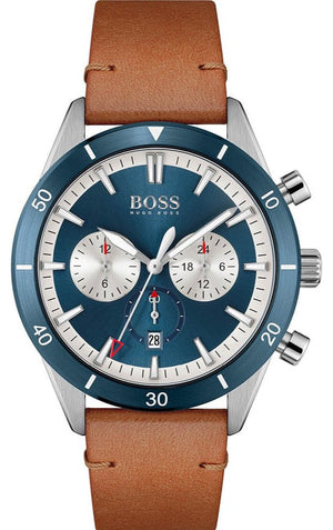 Hugo Boss Santiago Blue Dial Brown Leather Strap Watch for Men - 1513860