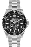 Philipp Plein The $kull Diver Black Dial Silver Steel Strap Watch For Men- PWOAA0522