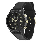 Lacoste 12.12 Chronograph Black Dial Black Silicon Strap Watch for Men - 2011012