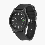 Lacoste 12.12 Black Dial Black Silicon Strap Watch for Men - 2010986