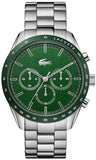 Lacoste Boston Chronograph Green Dial Silver Steel Strap Watch for Men - 2011080
