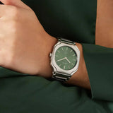D1 Milano Square Eden Green Dial Silver Steel Strap Watch for Men - D1-SQBJ06