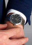 Hugo Boss Officer Black Dial Silver Steel Strap Watch for Men - 1513614