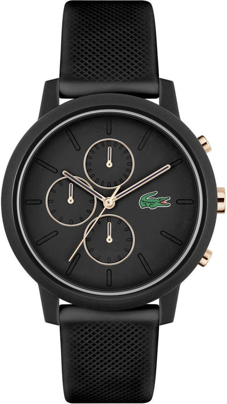 Lacoste 12.12 Chronograph Black Dial Black Silicon Strap Watch for Men - 2011247
