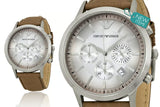 Emporio Armani Classic Chronograph Silver Dial Brown Leather Strap Watch For Men - AR2471