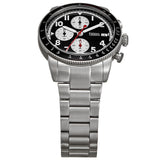 Fossil Sport Tourer Chronograph Black Dial Silver Steel Strap Watch for Men - FS6045