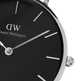 Daniel Wellington Petite Sterling Black Dial Silver Mesh Bracelet Watch For Women - DW00100218