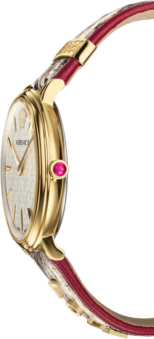 Versace V Circle Quartz White Dial Brown Leather Strap Watch For Women - VBP08017