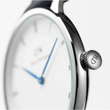 Daniel Wellington Dapper Sheffield White Dial Black Leather Strap Watch For Women - DW00100096