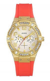 Guess Jet Setter Golden Dial Orange Rubber Watch For Women - W0564L2