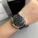 Emporio Armani Valente Chronograph Black Dial Black Leather Strap Watch For Men - AR1633