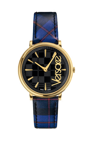 Versace V-Circle Black Dial Blue Leather Strap Watch for Women - VE8100218