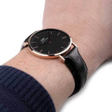Daniel Wellington Classic Sheffield Black Dial Black Leather Strap Watch For Men - DW00100127