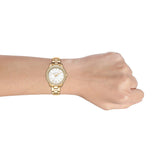 Michael Kors Liliane Mother of Pearl White Dial Gold Steel Strap Watch For Women - MK4555