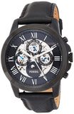 Fossil Grant Automatic Chronograph Black Dial Black Leather Strap Watch for Men - ME3028