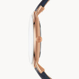 Fossil The Minimalist Slim White Dial Blue Leather Strap Watch for Men - FS5371