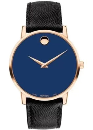 Movado Museum Sport Blue Dial Black Leather Strap Watch for Men - 0607266