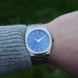D1 Milano Ultra Thin Blue Dial Silver Steel Watch for Men - D1-UTBJ03