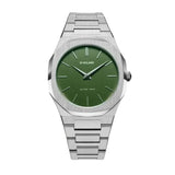 D1 Milano Ultra Thin Moss Green Dial Silver Steel Strap Watch for Men - D1-UTBJ06