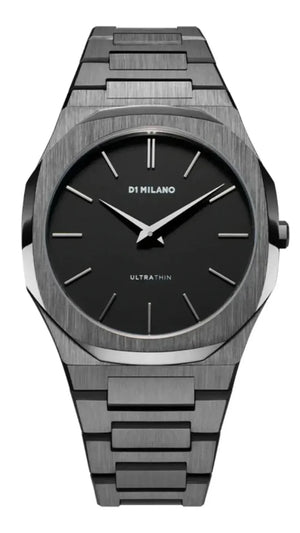 D1 Milano Ultra Thin Re-Gun Black Dial Gray Steel Strap Watch for Men - D1-UTBJ41