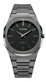 D1 Milano Ultra Thin Re-Gun Black Dial Gray Steel Strap Watch for Men - D1-UTBJ41