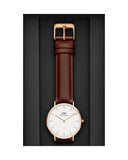 Daniel Wellington Classic St. Mawes White Dial Brown Leather Strap Watch for Men - DW00100035