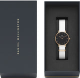 Daniel Wellington Classic Petite Dover Black Dial White NATO Strap Watch For Women - DW00100314