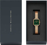Daniel Wellington Quadro Studio Green Dial Rose Gold Mesh Strap Watch For Women - DW00100520