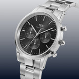 Daniel Wellington Iconic Chronograph Link Black Dial Silver Steel Strap Watch For Men  - DW00100645