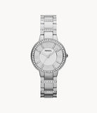Fossil Virginia Silver Dial Silver Steel Strap Watch for Women - ES3282