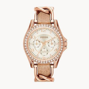 Fossil Riley White Dial Sand Leather Strap Watch for Women - ES3466