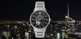 Emporio Armani Meccanico Automatic Black Dial Silver Steel Strap Watch For Men - AR60055