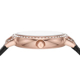 Emporio Armani Cleo Three-Hand Mother of Pearl Dial Black Leather Strap Watch For Women - AR11485