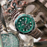 Fossil FB-03 Chronograph Green Dial Silver Steel Strap Watch for Men - FS5726