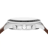 Fossil Sport Tourer Chronograph White Dial Brown Leather Strap Watch for Men - FS6042