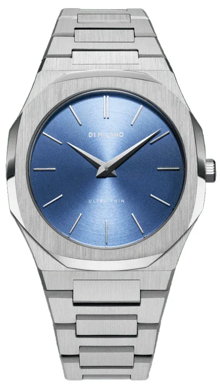 D1 Milano Ultra Thin Blue Dial Silver Steel Watch for Men - D1-UTBJ03