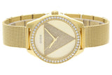 Guess Tri Glitz Quartz Diamonds Gold Dial Gold Mesh Bracelet Watch For Women - W1142L2