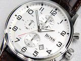 Hugo Boss Aeroliner Chronoraph White Dial Brown Leather Strap Watch For Men - HB1512447