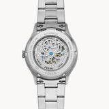 Fossil Forrester Automatic Skeleton Black Dial Silver Steel Strap Watch for Men - ME3180