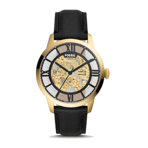 Fossil Townsman Automatic Skeleton Black Dial Black Leather Strap Watch for Men - ME3210
