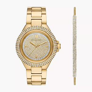 Michael Kors Camille Three-Hand Crystals Gold Dial Gold Steel Strap Watch for Women - MK1067