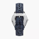 Michael Kors Benning Three Hand Silver Dial Blue Leather Strap Watch For Men - MK8930
